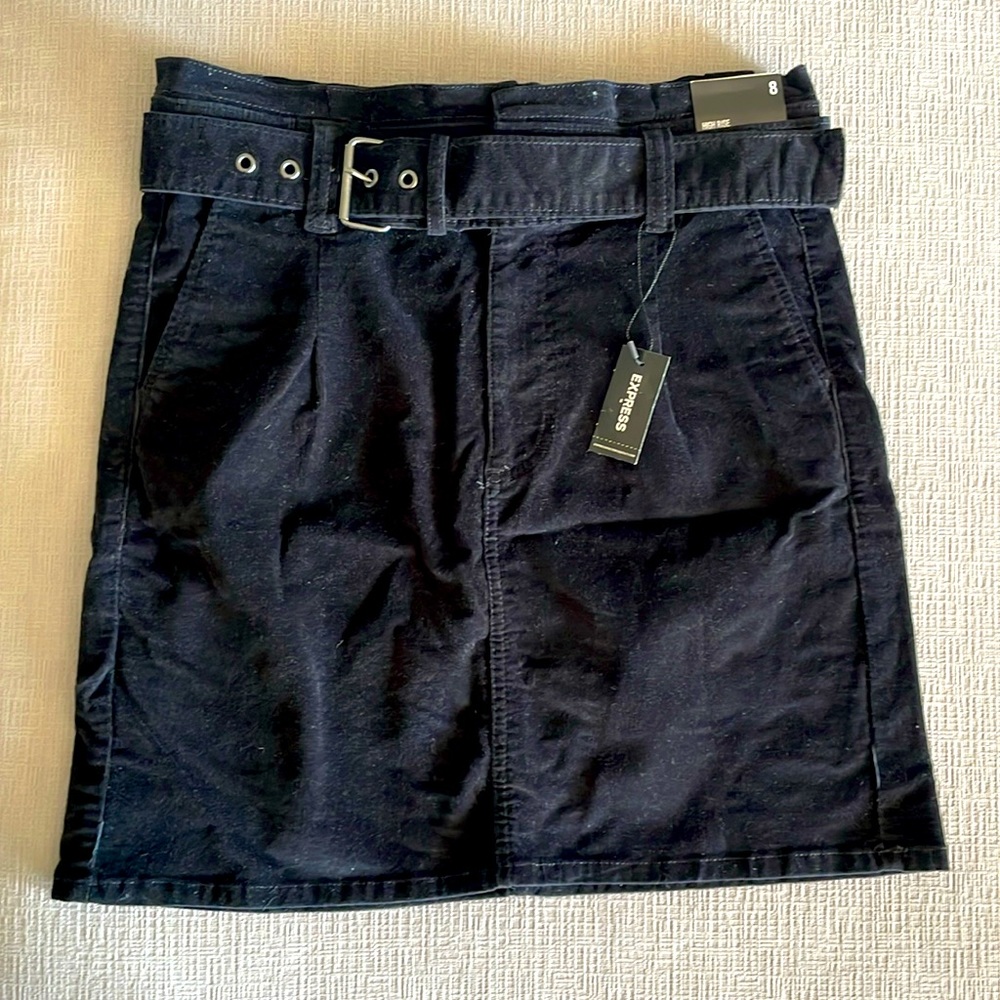 Express narrow corduroy short skirt, velvety soft with belt